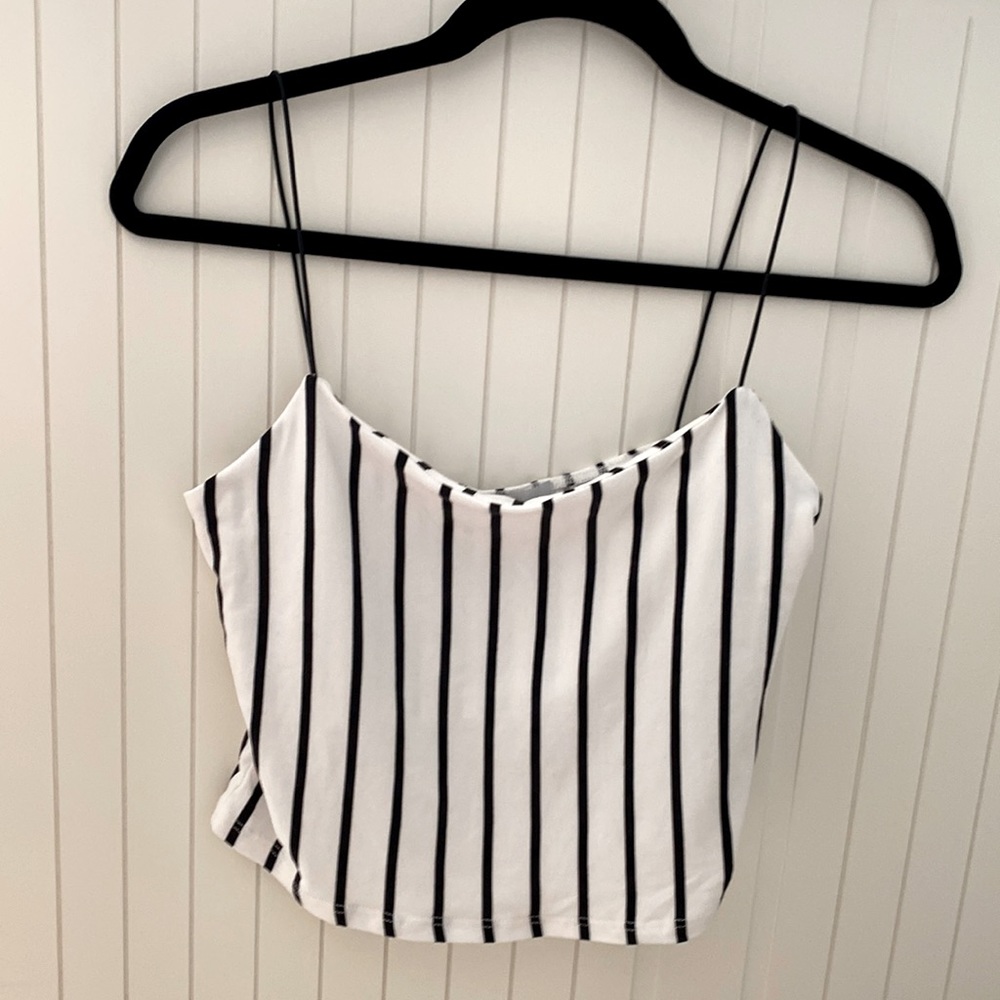 Gaze Size Medium cropped cami. Off-White with Black stripes.